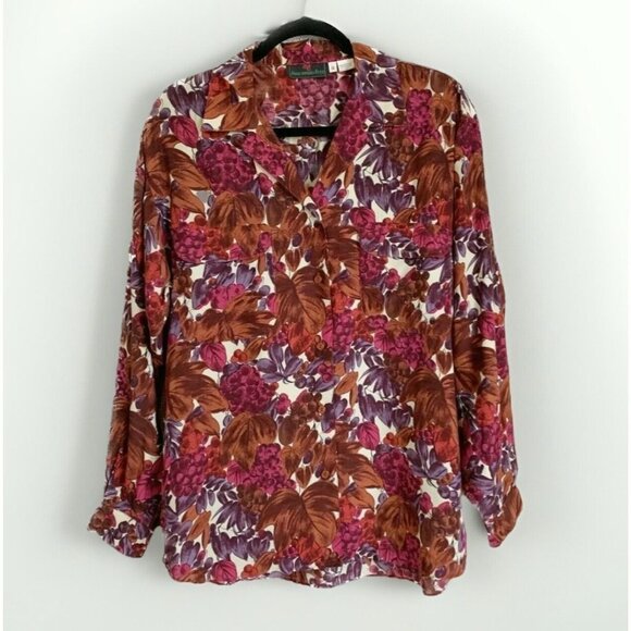 Abercrombie & Fitch Vintage Rayon Blouse Size 12 Floral Berry Print Fall Retro - Picture 5 of 11